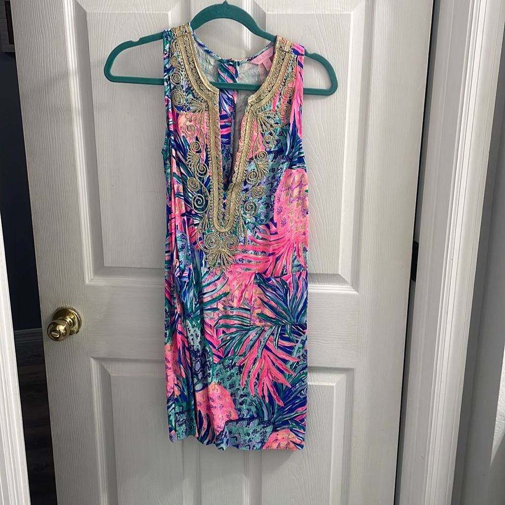 Lilly Pulitzer Gold Trimmed Floral Sheath Dress